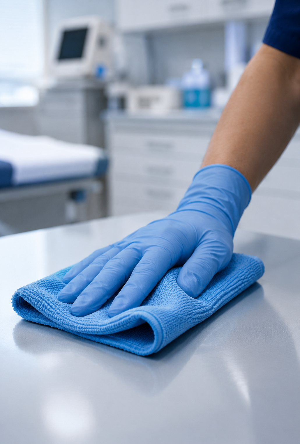 hand in glove microfiber medical surface